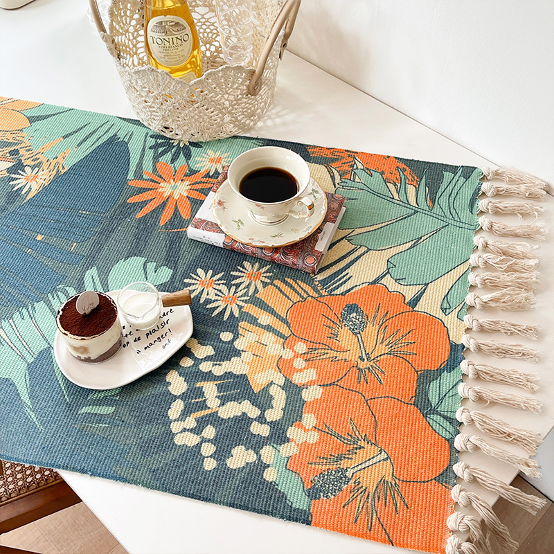 外贸跨境专供地垫坐垫简约棉麻桌布餐桌垫氛围感野餐垫茶几垫