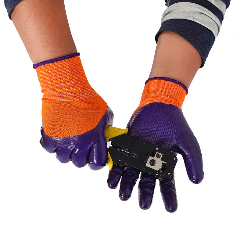 Breathable Protective Work Nitrile Labor Gloves Wear-Resistant Non-Slip 13-Pin Nylon Nitrile Semi-Hanging Latex Cotton Gloves