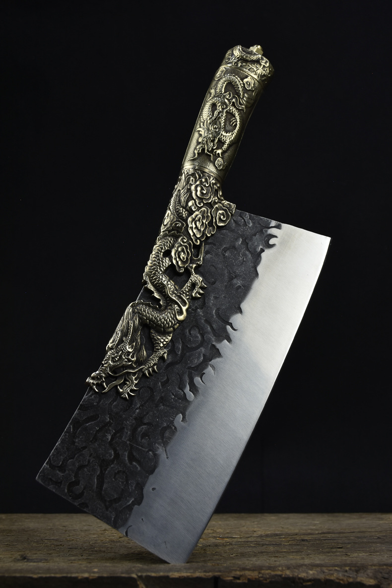 手工铜柄菜刀龙泉市家用斩骨刀斩切刀锋利切片刀厨师刀商用刀具