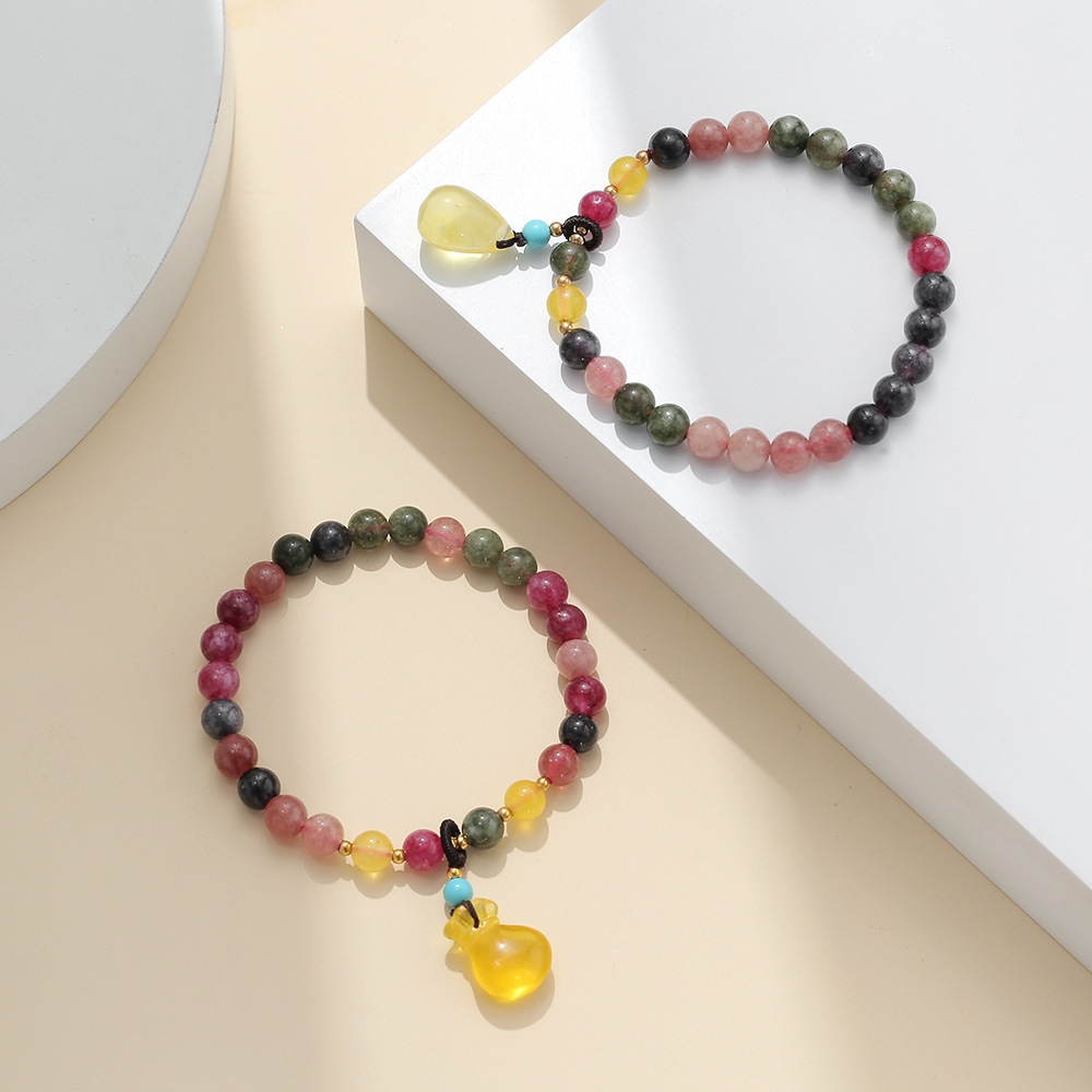 久雅饰品手链女天然碧玺水滴单圈多彩手串水晶石搭配翡翠福袋小众