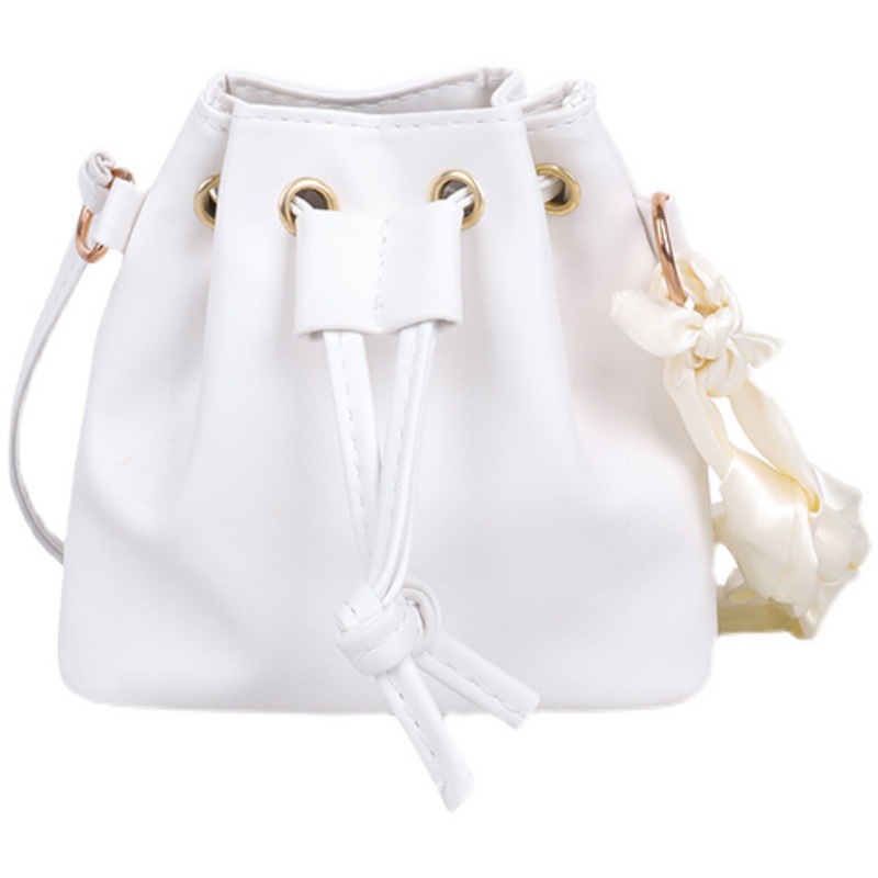 Bucket Bags Western Style Pull-Belt Sweet Silk Scarf Bag New Solid Color Crossbody Bag Women's Stylish Good Texture Small Bag