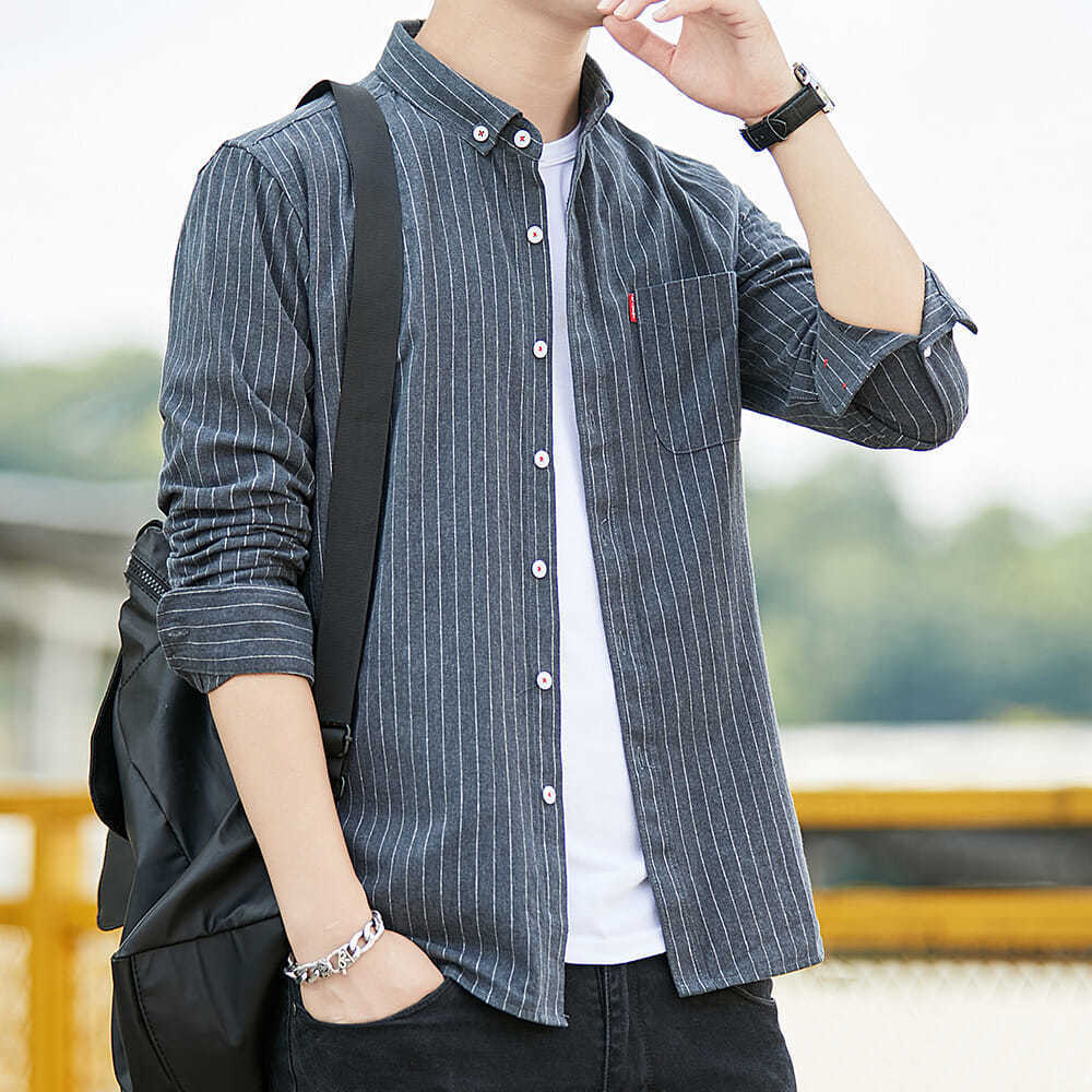 拾柒男装春装上新轻商务衬衣休闲磨毛格子秋长袖衬衫男士衬衣外套