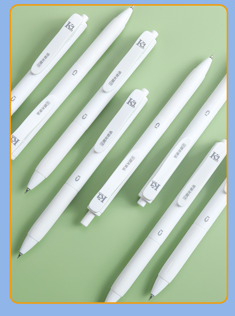 晨光优品按动笔简约白杆学生用黑笔0.5细尖锥st笔头agpk0101