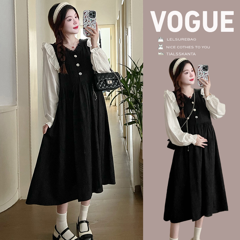 实拍 孕妇装秋装新品韩版时尚宽松假两件拼接孕妇连衣裙可哺乳