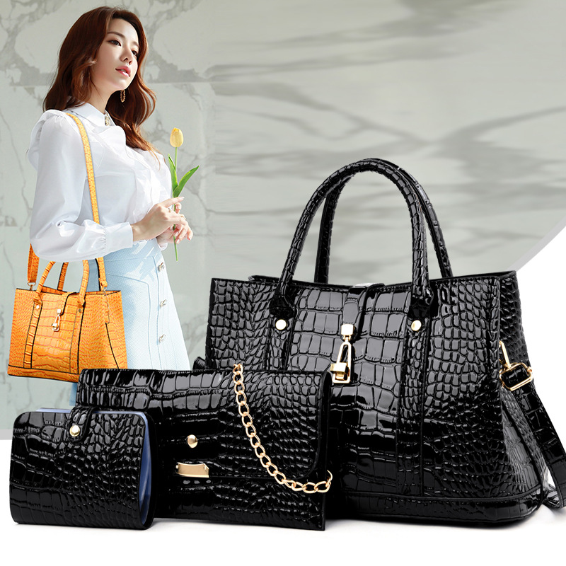 Big Bag 20221 New Fashion Crocodile Pattern Women's Portable Shoulder Crossbody Three-Piece Set Mother and Child Bag