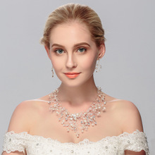 跨境热卖新娘项链套装女小众设计感香风珍珠串珠项链耳环首饰套装