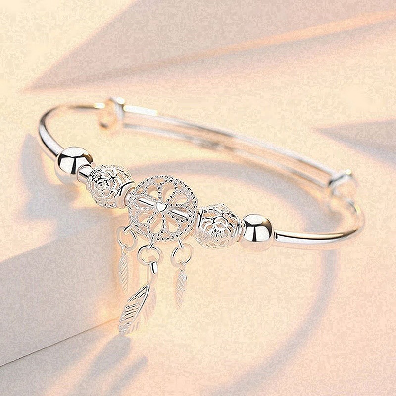 Dreamcatcher 999 Sterling Silver Bracelet Women's Fashion Girl's Silver Bracelet Tassel Pendant Mori Style Fresh Hand Jewelry