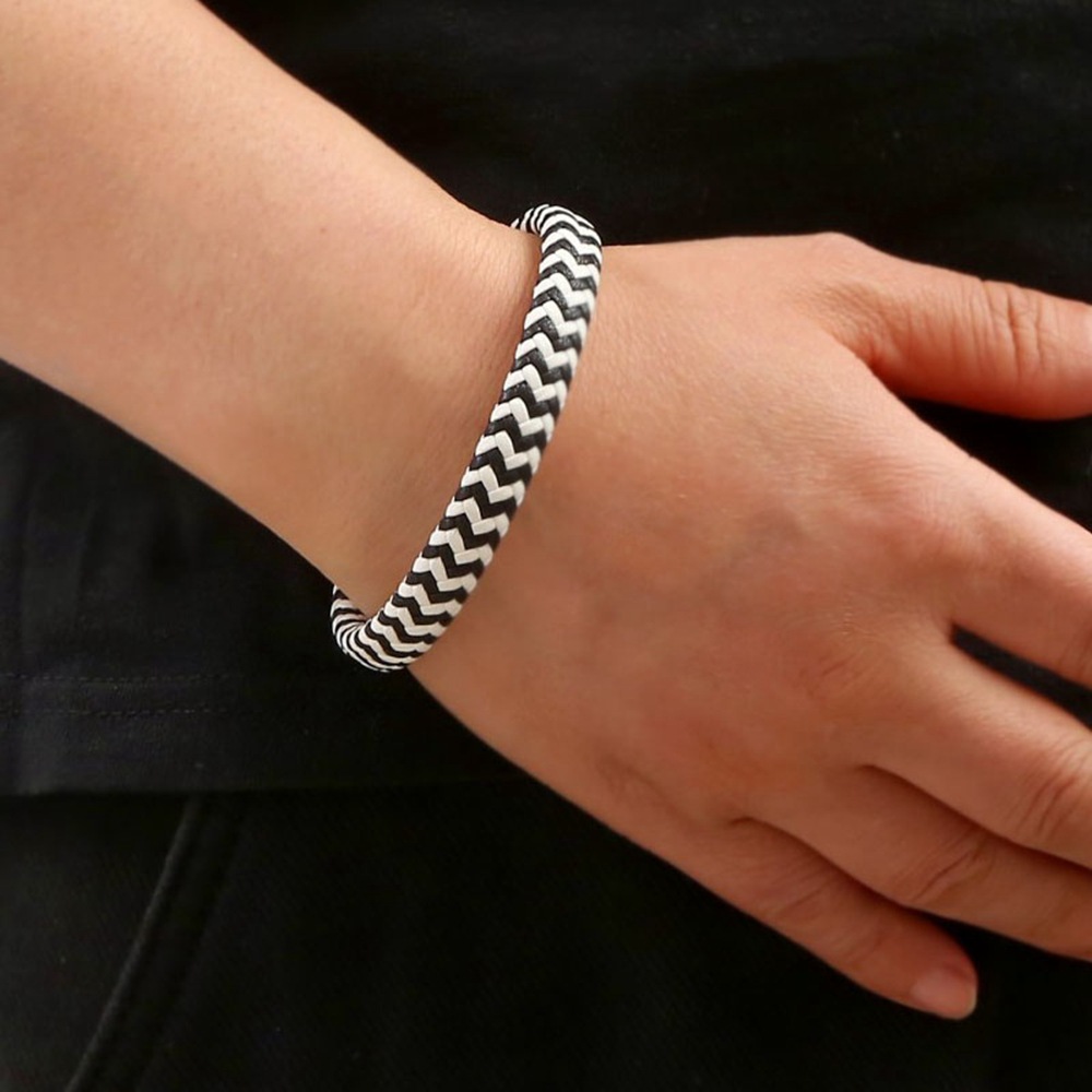 Cross-Border New Couple's Simple Bracelet Black and White Leather Multi-Layer Hand-Woven Stainless Steel Bracelet