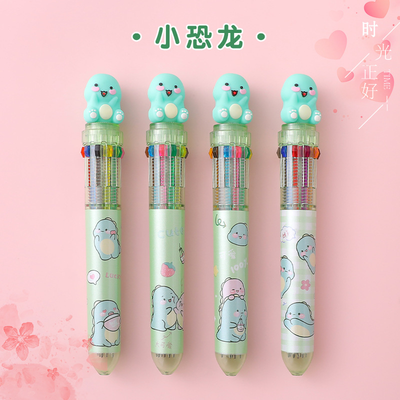 Cute Cartoon Ten-Color Ballpoint Pen Girl Heart Cartoon Multi-Color Retractable Ballpoint Pen Student Multi-Functional Hand Account Mark