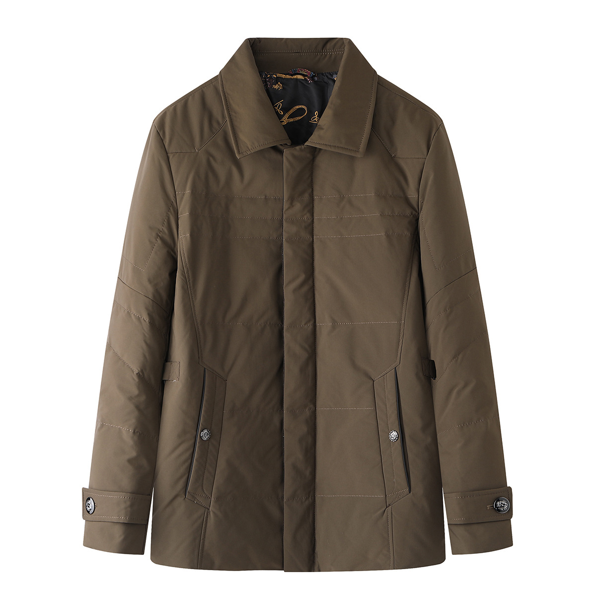 品牌剪标冬季男士净色翻领拉链门襟厚实休闲羽绒服y4l7110-阿里巴巴