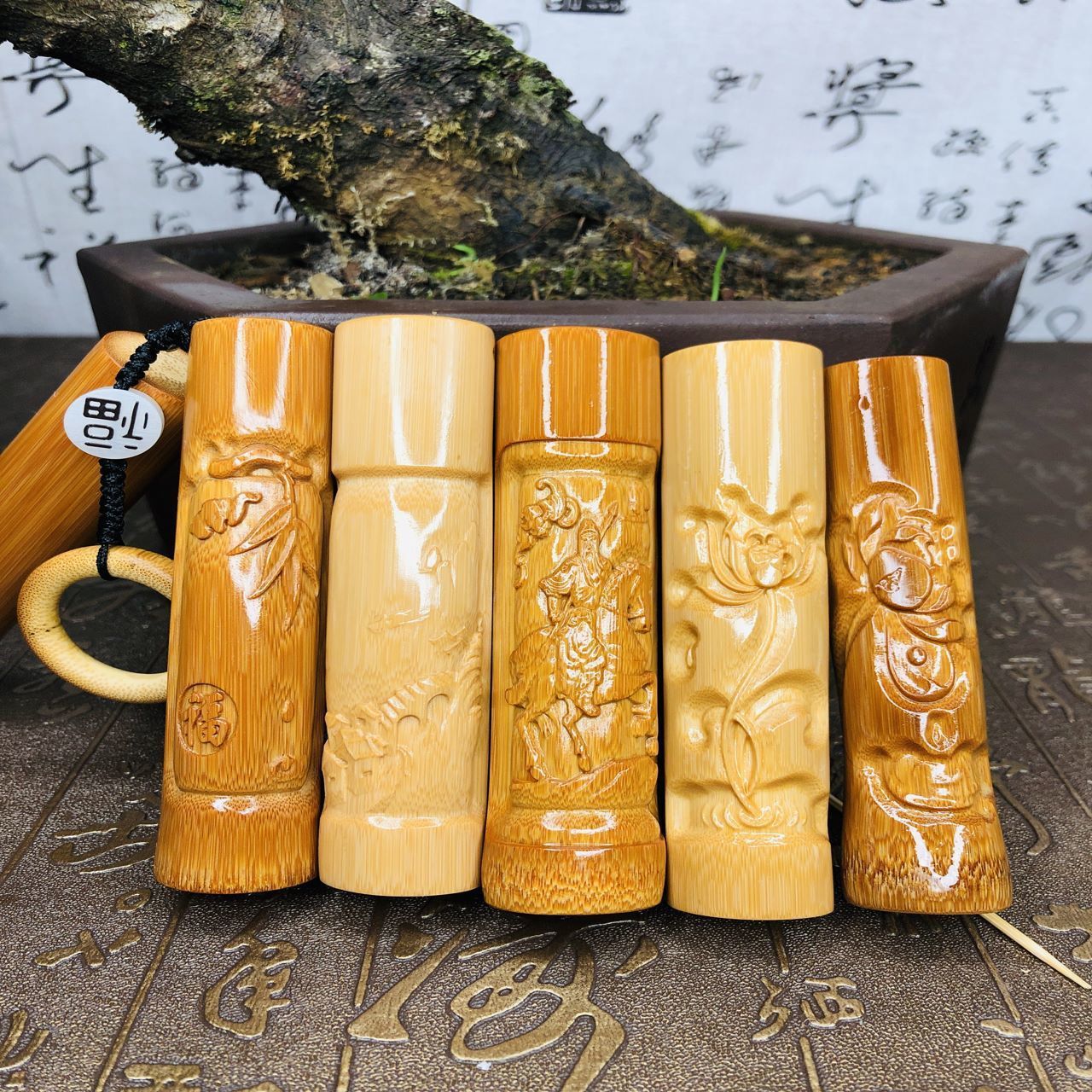 实心竹玉竹浮雕立雕刻字挂件配饰手把件把件批量钥匙挂件文玩