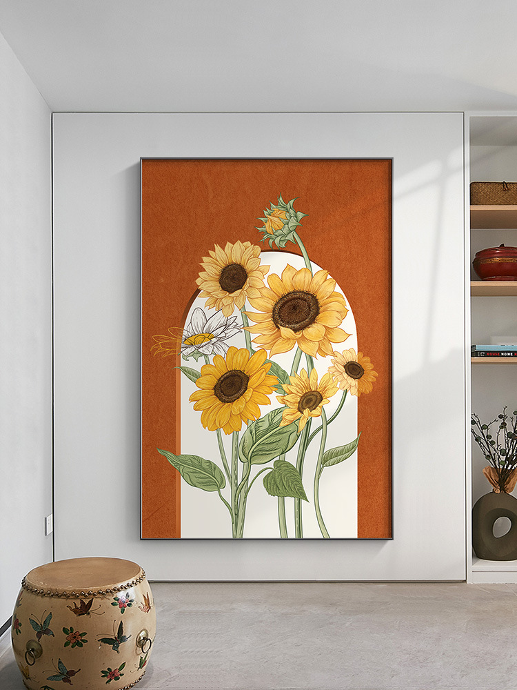 北欧抽象竖版客厅装饰画批发现代简约向日葵玄关壁画走廊厂家批发
