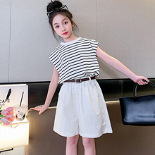 女童夏装2024新款洋气时髦韩系运动大童夏季短袖短裤套装儿童衣服