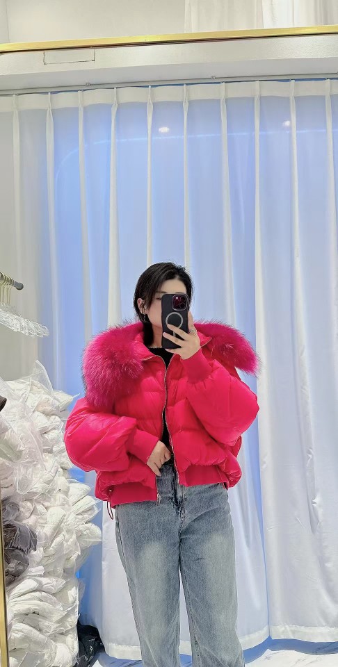 European Station Korean Style New High-End Real Raccoon Fur Big Fur Collar down Jacket Women's Short Thick Loose Warm Coat