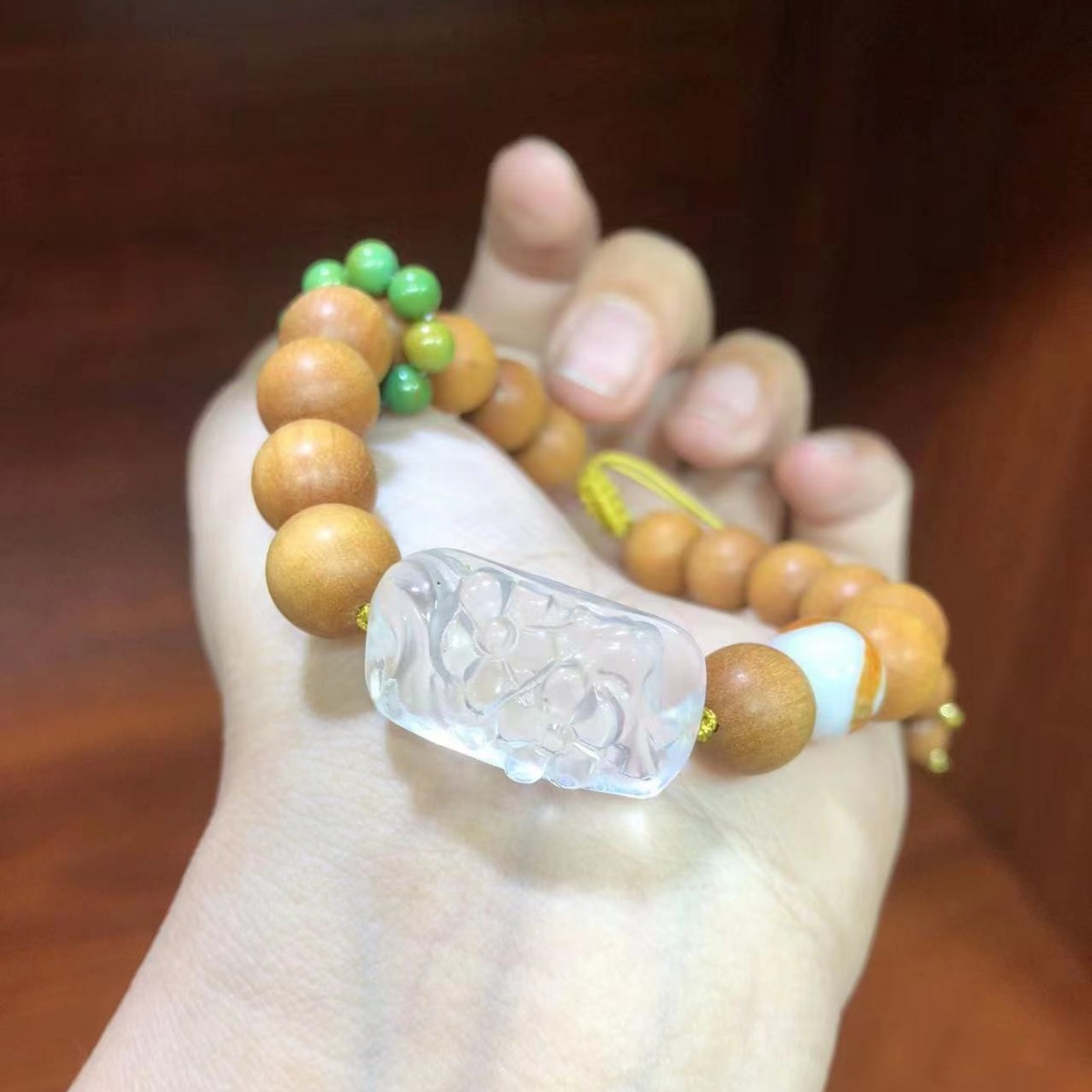老山檀圆珠天然白水晶手牌天珠菱镁矿手链手工编织文玩手串手持