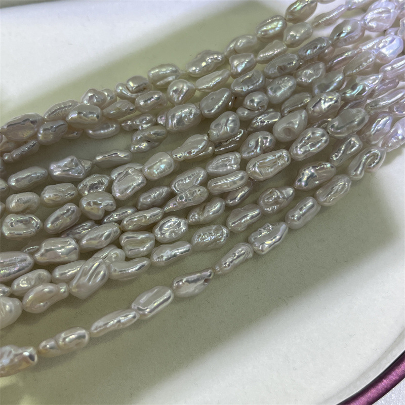 淡水keshi淡水珍珠半成品串链4-5气质素链可diy批发销售炫彩白