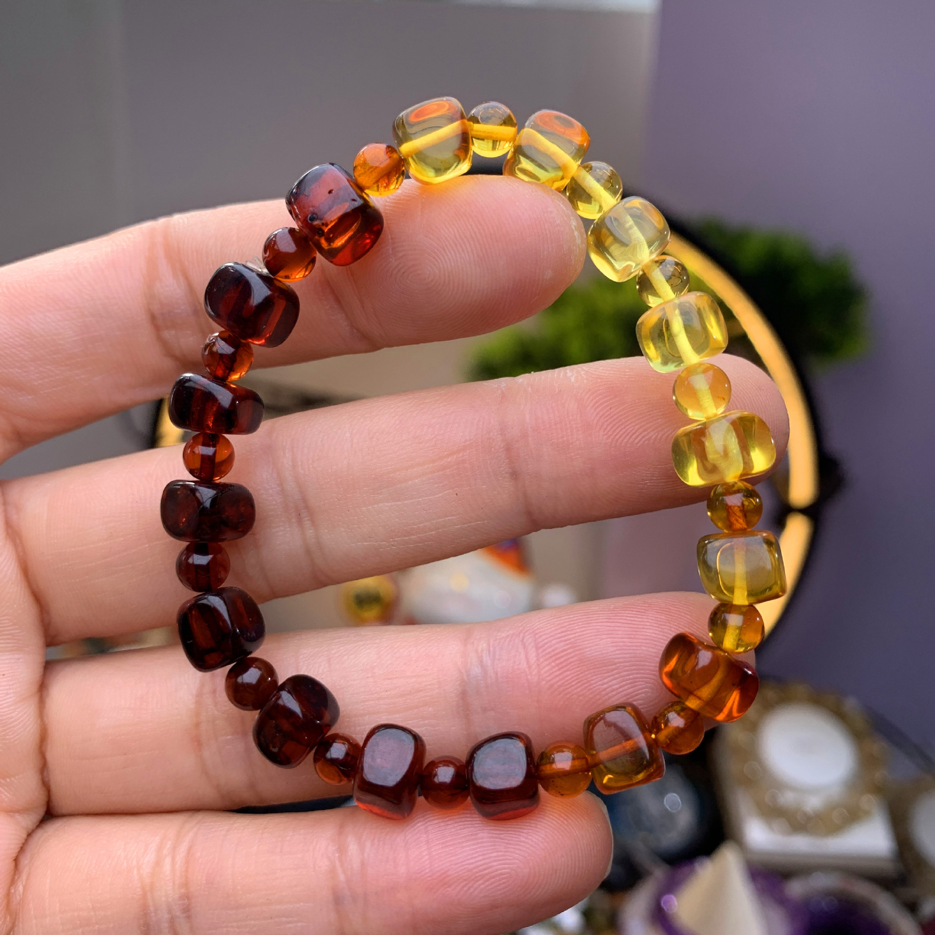 帝凯天然琥珀魔方手串血珀金珀方糖渐变彩虹单圈手链 珠宝工厂批