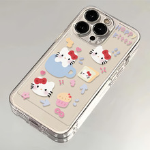 杯子卡通猫适用苹果15promax手机套iphone13透明壳14软12/11女XR