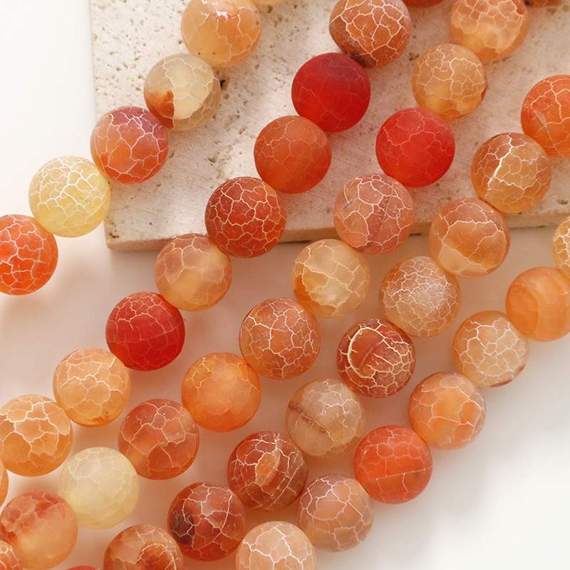 国潮天然玛瑙裂纹风化磨砂圆珠串珠diy 耳环配件手链挂件材料批发