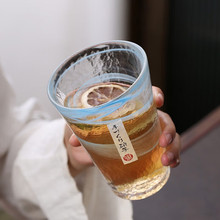 日式水墨玻璃杯 水杯茶杯牛奶早餐杯 手工锤纹 家用大茶杯