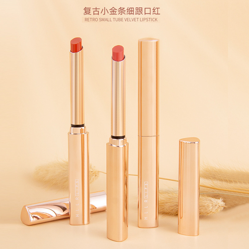 Qixi Valentine's Day Small Gold Bar Thin Tube Lipstick Gift Set Female Student Semi Matte Moisturizing Gift for Girlfriend