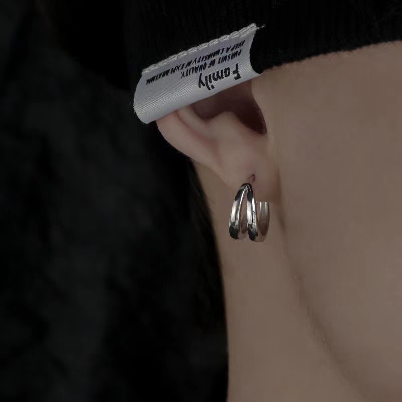 Double Ring Earrings Men's Domineering Commuter Men's Earrings Ear Clip Women's Ins Spring Hip Hop Punk Pu Shuai All-Match Wholesale