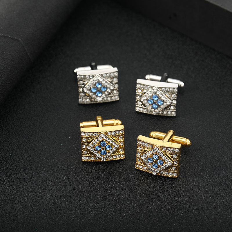 New Fashion Diamond Metal Cufflink High-End French Alloy Cufflinks a Pair of Buckles Simple round Men's Cufflink