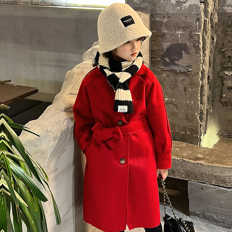 Girls' Wool Coat 2022 Autumn and Winter New Western Style Mid-Length Double-Sided Cashmere Wool Windbreaker Medium and Big Children Fashion Fashion
