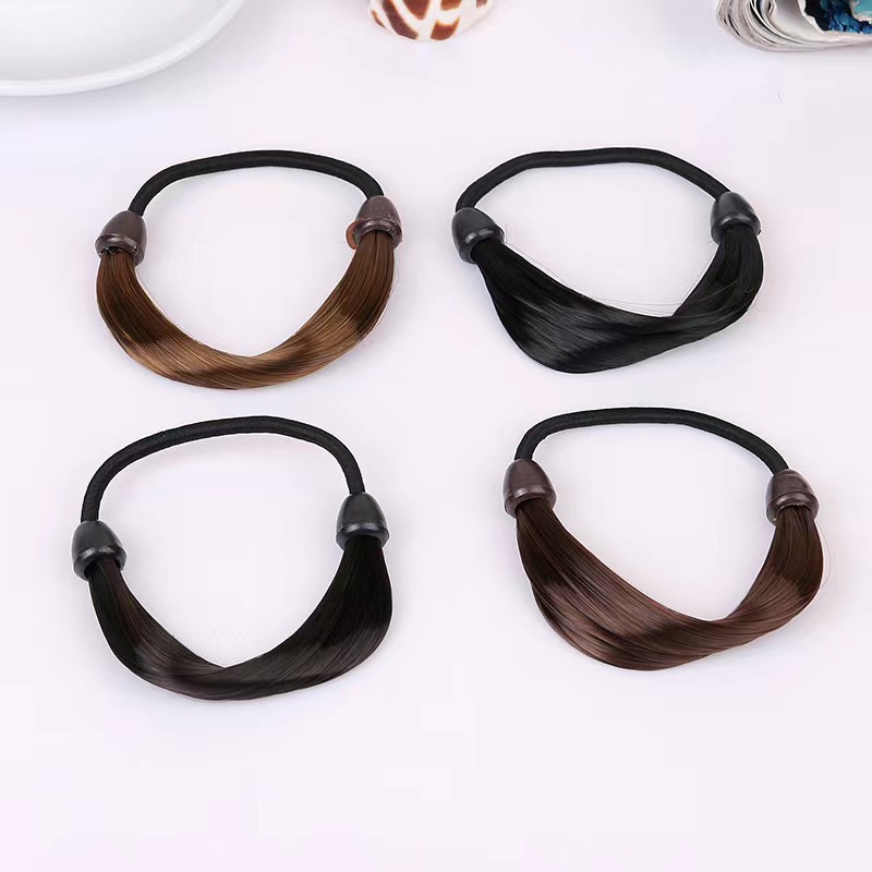 Internet Hot New Wig Simulation Head Rope Ponytail Invisible Hair Band Rubber Band Female Headdress Elastic Leather Cover Hair Rope