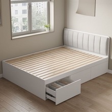 现代简约实木床高箱透气储物床双人小房间带抽板式榻榻米榻榻米床