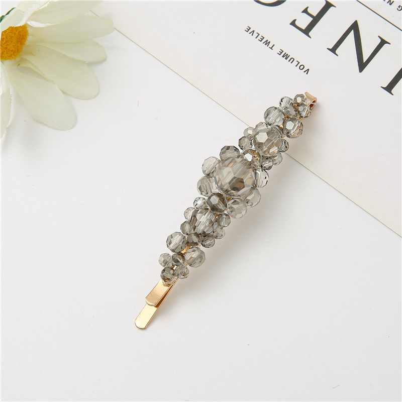 Korean Ins Simple Three-Flower Crystal Barrettes Girl Crystal Fishing Line Woven Spring Gap Former Red Trendy Headdress for Women