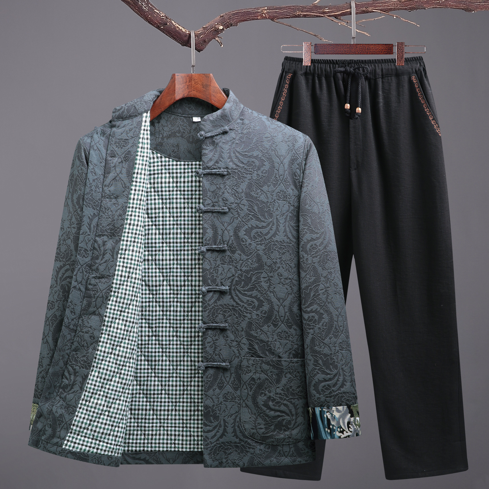 冬季唐装男加厚棉袄中老年人套装爸爸保暖棉衣亚麻复古爷爷装外套