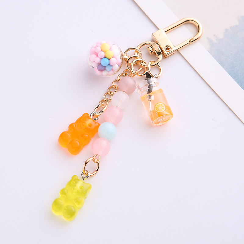 Ins Cute Girl Heart Candy Bear Keychain Rainbow Color Soft Candy Airpods Earphone Protective Cover Package Pendant