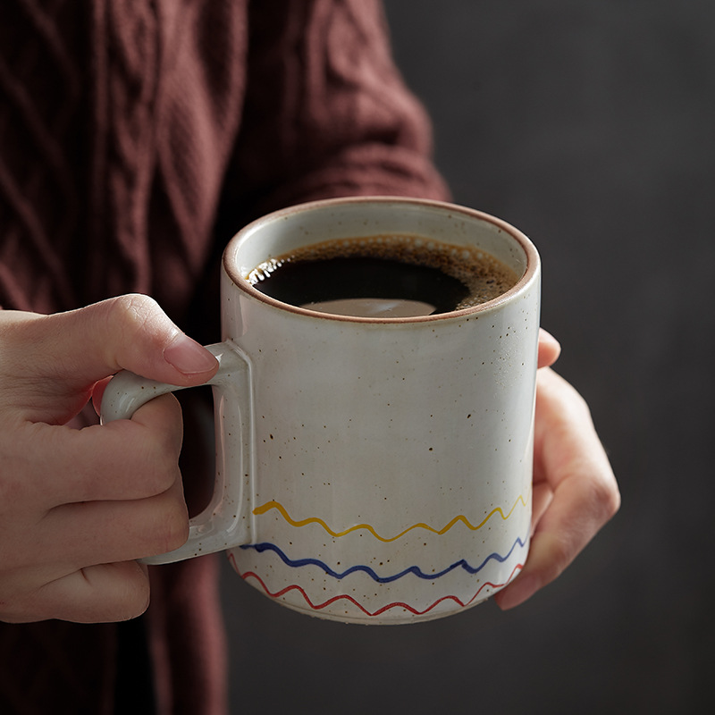 日式咖啡杯复古手绘陶瓷马克杯咖啡杯碟套装牛奶杯早餐杯