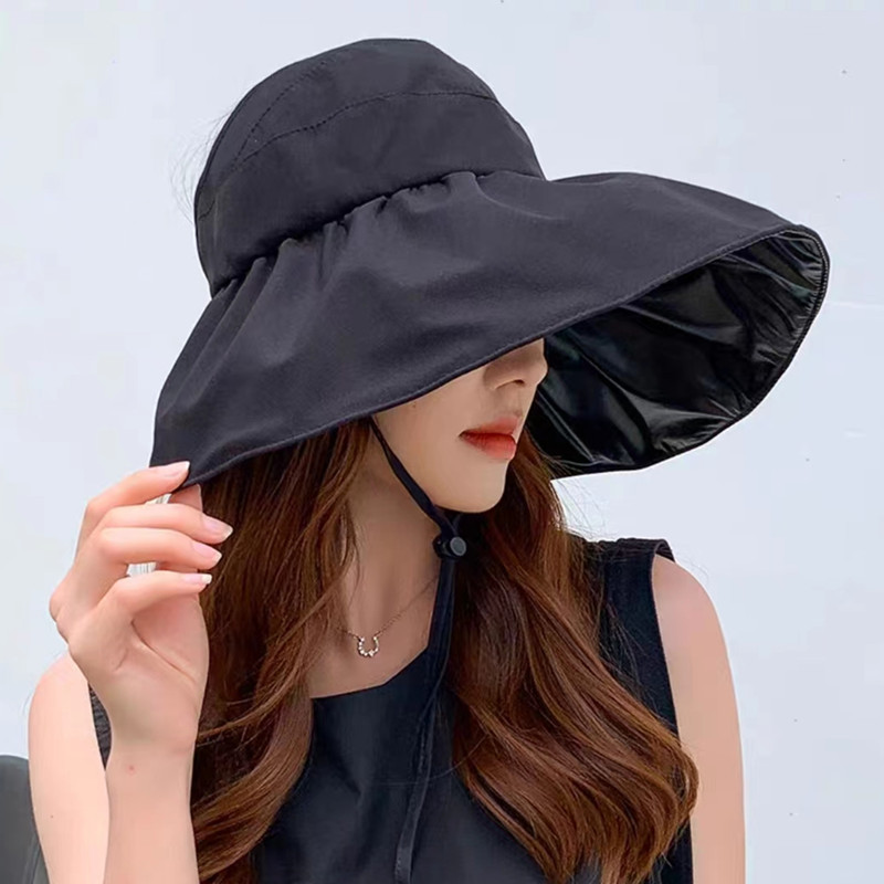 Black Glue Sun Protection Hat Women's Summer Uv Protection Cover Face Air Top Big Brim Sun Hat Foldable Cycling