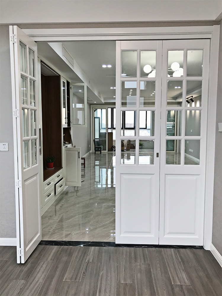 圣德科实木格子玻璃折叠门厨房卫生间客厅书房吊轨移推拉门无下轨