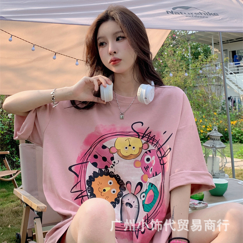 2023 Summer New Pure Cotton Women's Wear Short-Sleeved T-shirt Korean Style Loose Large Version Crew Neck T-shirt Top Foreign Trade Stall Wholesale