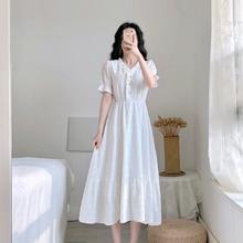 一件代发夏季新款流行裙子桔梗法式复古气质仙女小香风白色连衣裙
