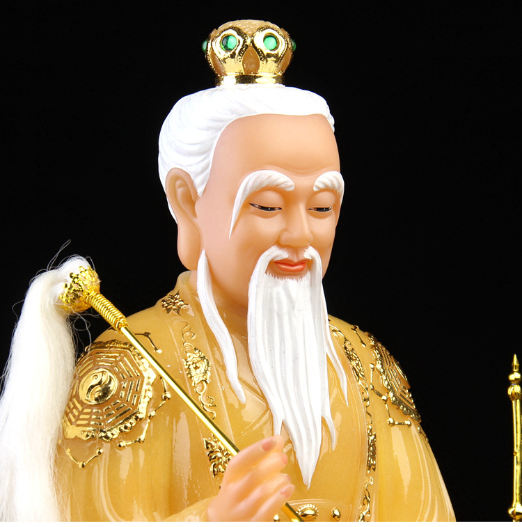 汉白玉石鸿钧老祖神像居家供奉家用黄玉树脂佛像彩绘客厅祝福摆件
