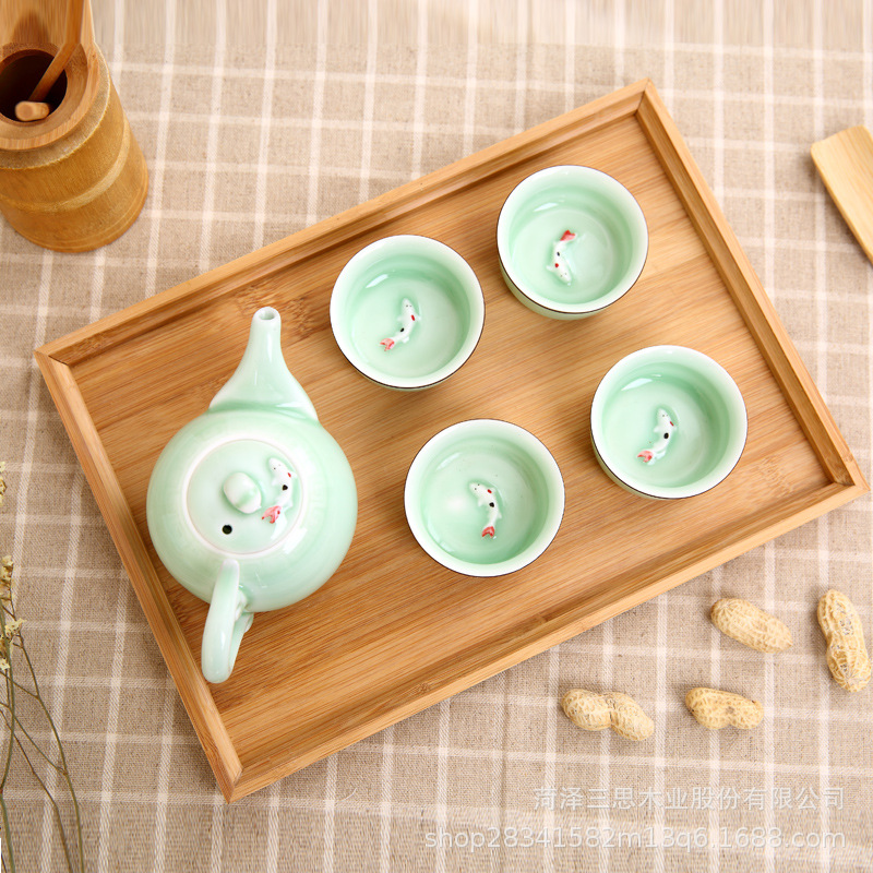 Bamboo Tea-Tray Japanese Tray in Stock Bamboo Tray Wooden Fruit Plate Wholesale Chinese Tea Cake Tray Bamboo Tray