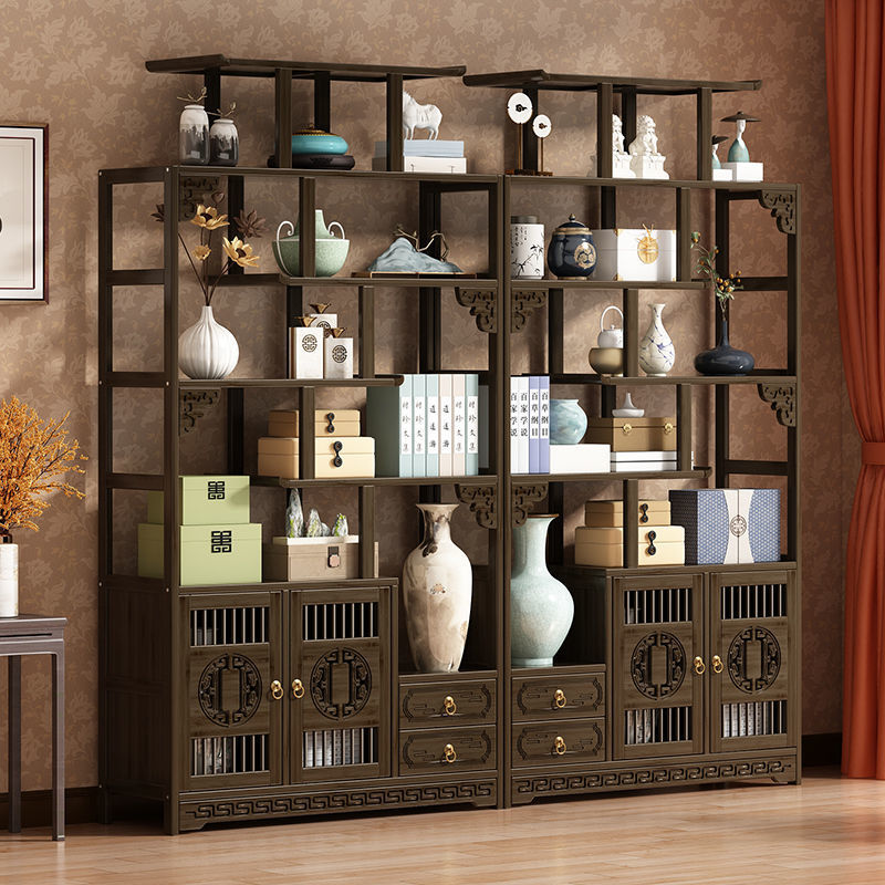 实木茶叶柜紫砂壶展示柜产品置物货架玄关摆件柜中式复古瓷器展柜