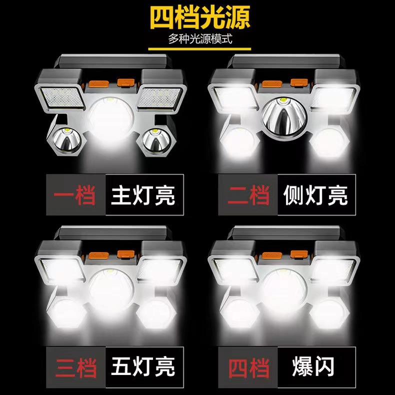 Cross-Border New Arrival Major Headlamp Led Five-Head Aircraft Lamp USB Rechargeable Head-Mounted Small Flashlight Outdoor Miner's Lamp Headlamp