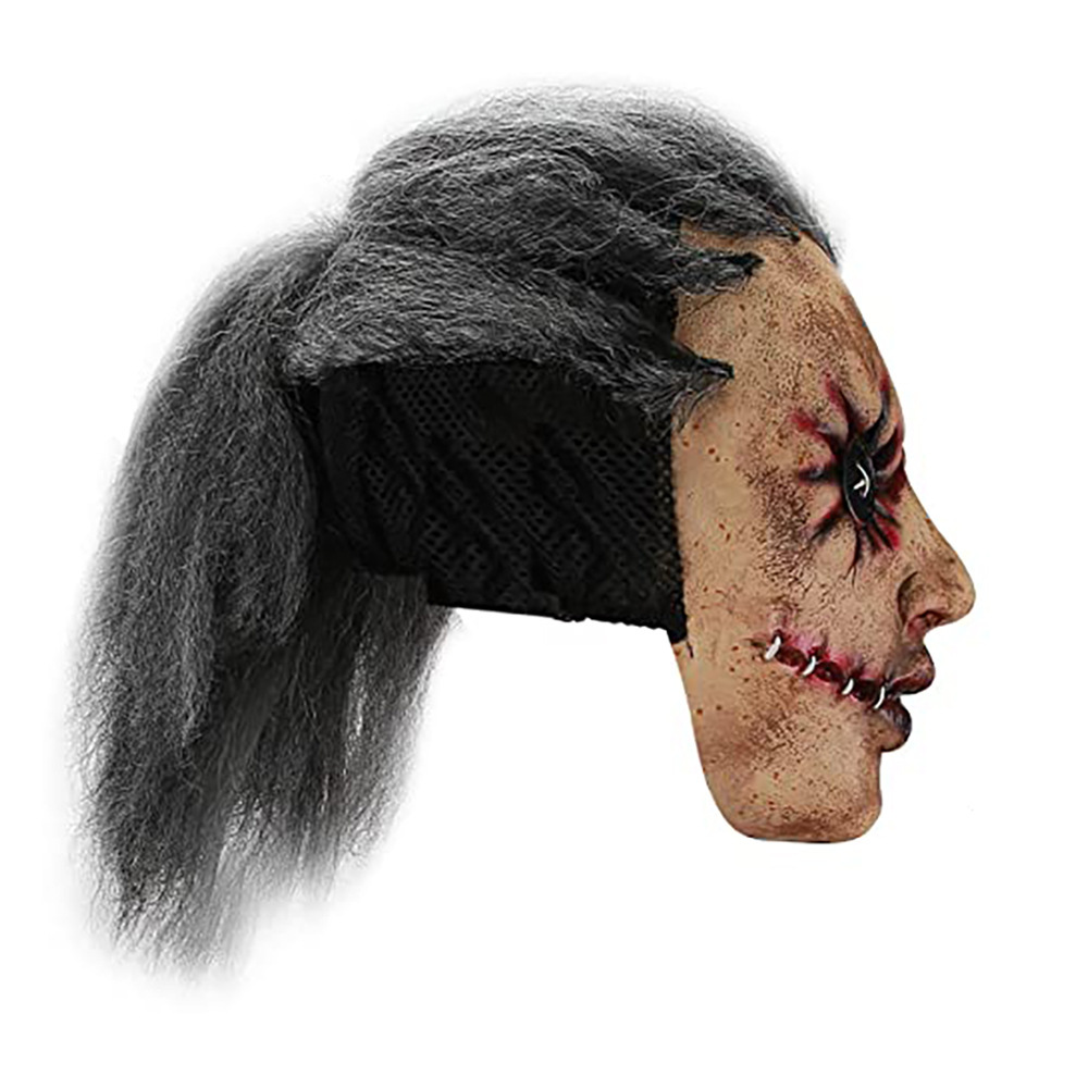 万圣节滑稽小丑面具恐怖大嘴老奶奶乳胶头套缝线女巫面具