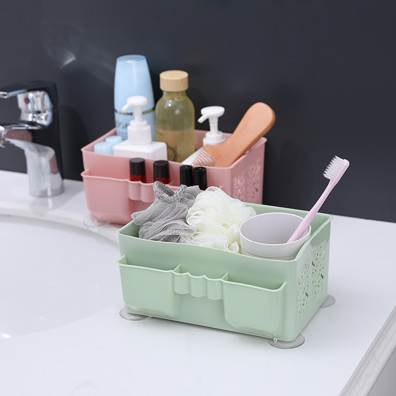 Desktop Carved Suction Cup Storage Basket Plastic Storage Rack Simple Snack Cosmetics Storage Basket RS-4992