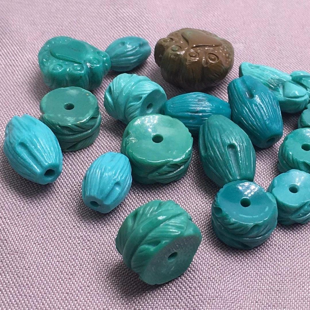 厂家批发湖北原矿绿松石高瓷玉化精雕配饰 秦古玉化料diy挂件配饰