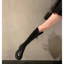北野花雾~弹力圆头V口后拉链中高筒靴女内增高大码41-43骑士长靴