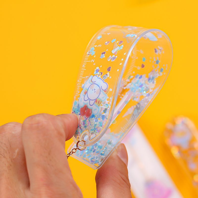 入油流沙尺子学生创意挂件吊坠书签尺直尺软尺可爱绘画刻度尺15cm