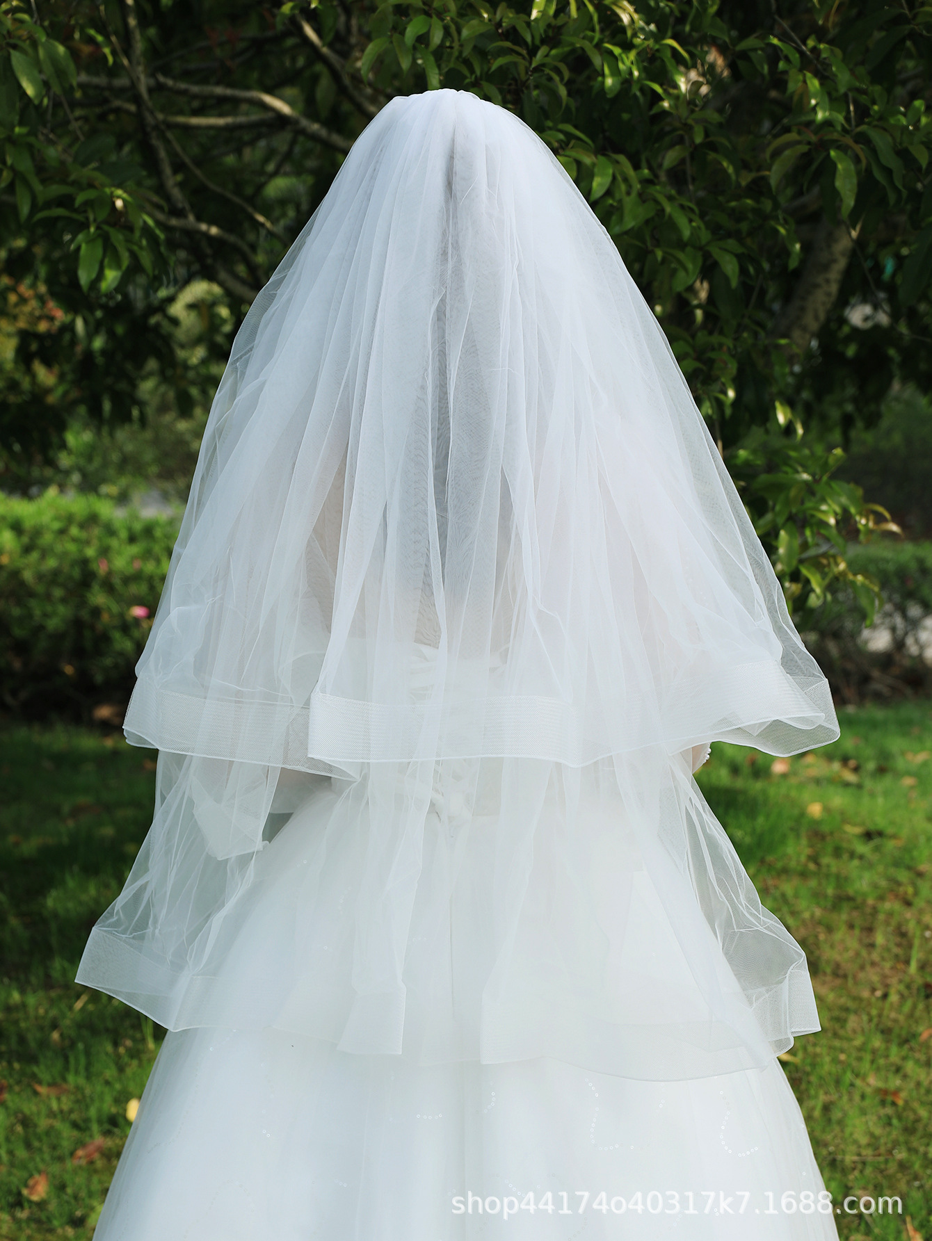 欧美外贸婚礼新娘婚纱头纱白色双层头纱软网超仙韩系领证登记头纱