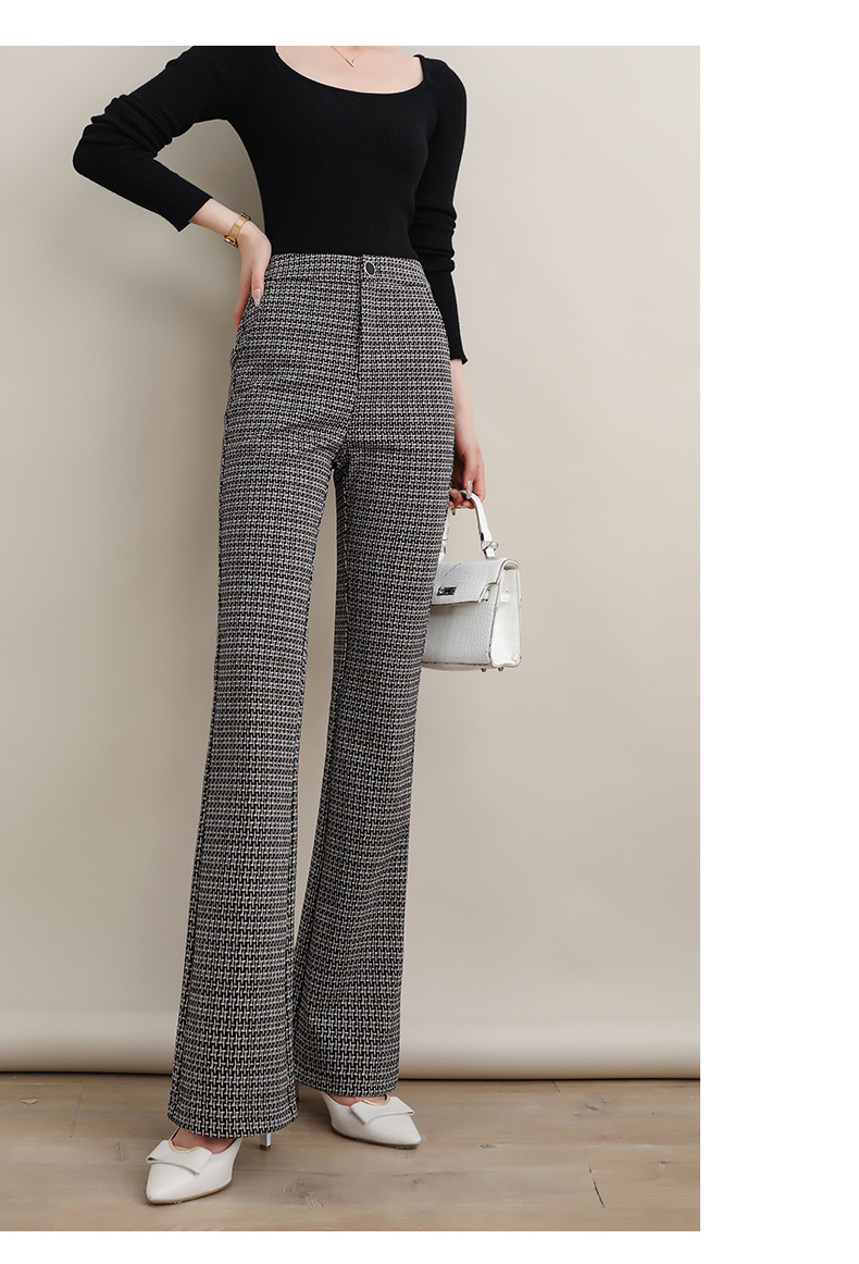 格子裤女2021秋季新款复古喇叭裤女高腰显高显瘦修身垂感微喇长裤