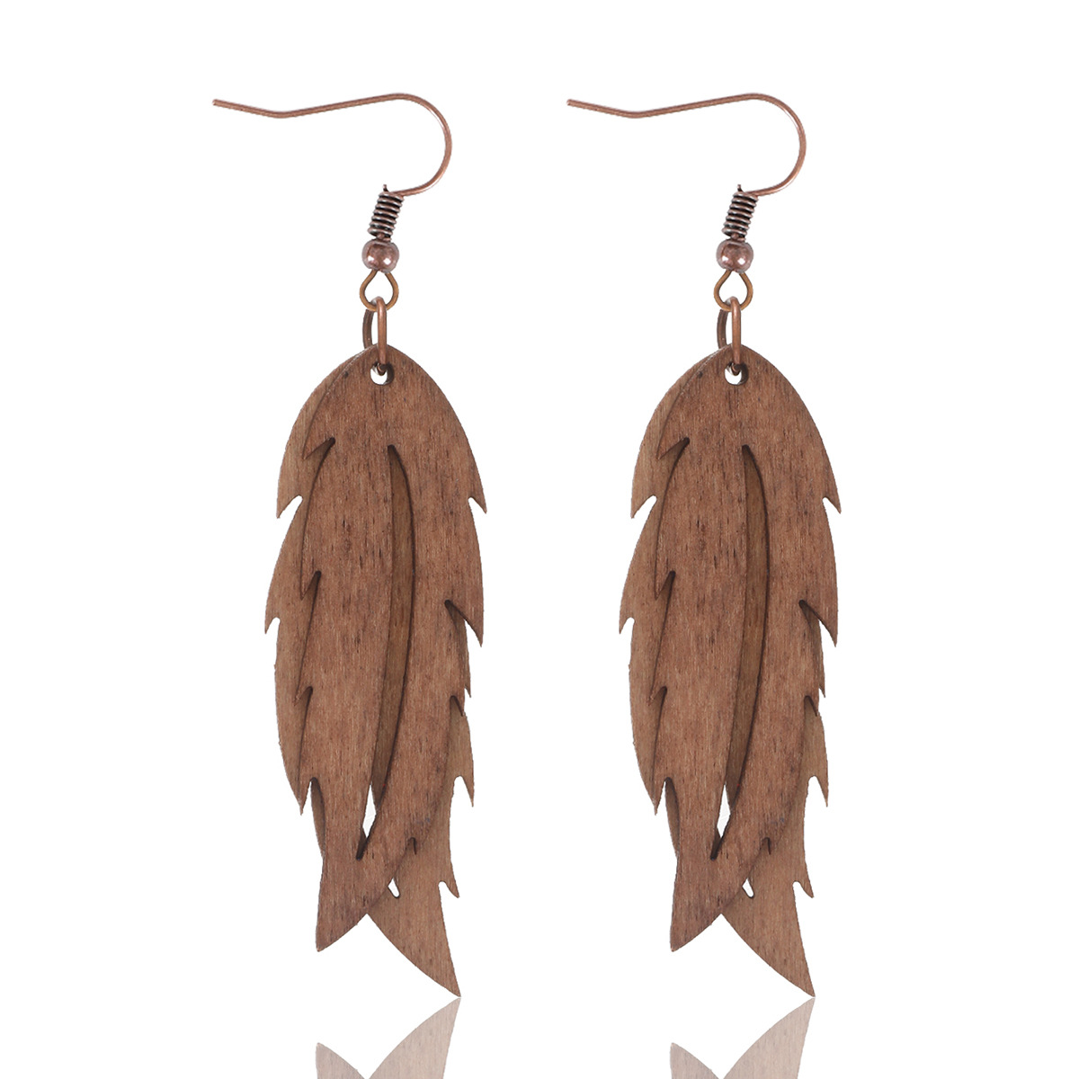 Cross-Border Retro Feather Leaf Shape Combination Wooden Earrings Eardrops Women Aliexpress Amazon